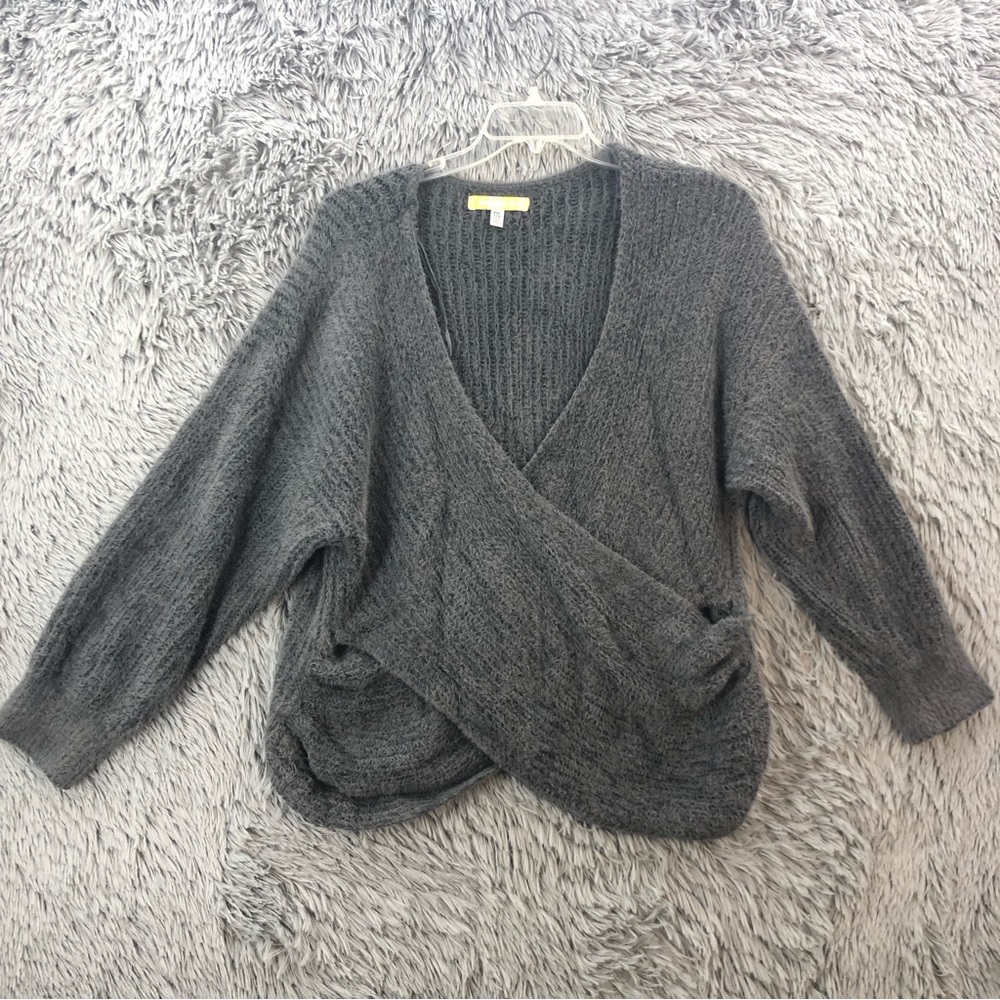 Urban Outfitters Sweater Womens XXL Gray Faux Wrap Soft Balloon Sleeves